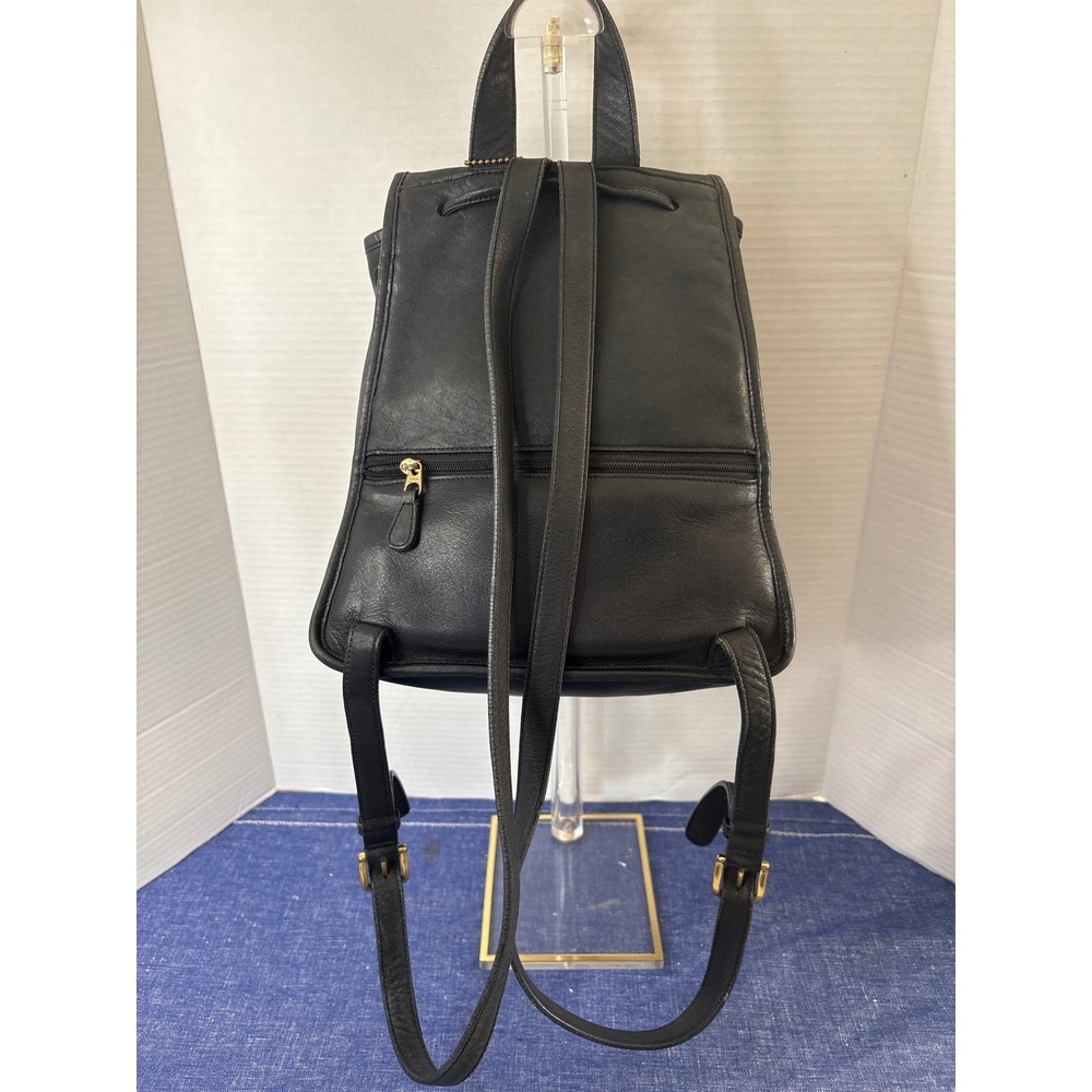 Coach Vintage Black Leather Backpack Turnlock Drawstring Small Bag 9960 - Picture 2 of 12